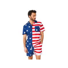 Upgrade your style with this Men's OppoSuits American Flag McSummer Short Sleeve Button Down Shirt & Shorts Set. Click on this MEN'S GUIDE to find the perfect fit and more! Upgrade your style with this Men's OppoSuits American Flag McSummer Short Sleeve Button Down Shirt & Shorts Set. Click on this MEN'S GUIDE to find the perfect fit and more! FEATURES 2-piece set includes: shirt, shorts Shirt: collared neckline, short sleeves, button front closure, 1 chest pocket Shorts: drawstring waist, 2 sid Summer Cotton Collared Sets, Collared Summer Vacation Sets, Collared Beach Sets For Summer, Casual Shorts For 4th Of July Beach, Casual Beach Shorts For 4th Of July, Red Summer Beachwear Sets, Red Vacation Sets For Beach Season, Blue Shorts With Flag Print For Summer, Cotton Shorts With Flag Print For Summer