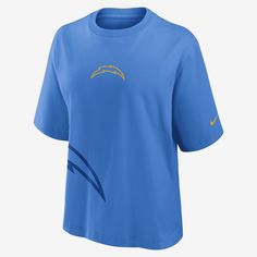 This Boxy T-Shirt helps you support the Los Angeles Chargers with a bold look and large team details. Its soft cotton fabric helps deliver a comfortable feel on game day. Nfl T Shirts, Nike Nfl, Los Angeles Chargers, Game Day, Nike Women, Nfl, Cotton Fabric, Angeles, T Shirts For Women