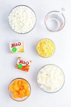 the ingredients needed to make this dessert include marshmallows, orange juice, and yogurt