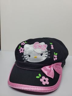 Sanrio Hello Kitty Girls Cap Authentic Brand New Embroidered Applique, Adjustable  Strap for Comfort Fit Fast Shipping! Sanrio Hat, Sanrio Fits, My Melody Hat, Cat With Hello Kitty Hat, Hello Kitty Cat Beanie, Sanrio Bucket Hat, Oc Accessories, Y2k Sanrio, Kuromi Outfit