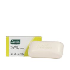 Thursday Plantation Tea Tree Skin Care Soap (115g) A gentle bar soap that cleanses the face, body, and hands. Made with 99% naturally derived ingredients, Thursday Plantation Tea Tree Skin Care Soap is ideal for removing the build-up of oil and dirt. It cleanses and purifies all skin types. Contains 100% pure Australia Skin Care Soap, Australian Tea Tree Oil, Tree Bar, Australian Tea Tree, Acne Oil, Tree Oil, Skin Care Acne, Tea Tree Oil, Propylene Glycol