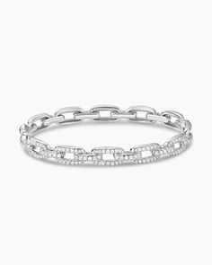 Stax Chain Link Bracelet in 18K White Gold with Diamonds, 7mm David Yurman Bracelet, Design Motifs, 18k Gold Chain, Floral Shoes, Diamond Bracelets, Metal Finishes, High Jewelry, David Yurman, Unique Engagement Rings