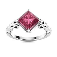 a dainty Victorian Pink Tourmaline ring in 14k White Gold with very fine filigree work on its band and a square cut gemstone of your choice makes kamela a simple, yet eye catching ring. This versatile ring can be gifted for any occasion and can be engraved as well. This glossy natural stone with its beautiful tender pink color is soft and gentle in appearance. Diamond Solitaire Ring, Diamond Solitaire Rings, Square Cut