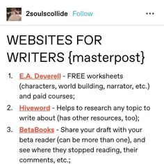 a screenshot of the website for writer's masterposts