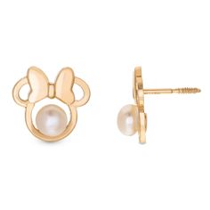 Add a magical touch to any of her outfits with these Minnie Mouse 14k gold pearl stud earrings. © Disney Add a magical touch to any of her outfits with these Minnie Mouse 14k gold pearl stud earrings. © Disney  Length: 0.37 in. Backings: post Metal: 14k gold Finish: polished Packaging: boxedCULTURED PEARL DETAILS Type: freshwater Size: 4 mm Shape: round Color: white Size: One Size. Color: Yellow. Gender: unisex. Age Group: adult. Disney Gold Earrings As Gift, Disney Gold Earrings For Gift, Gold Disney Earrings For Gift, Earrings Disney, Her Outfits, Post Metal, Pearl Details, Pearl Stud Earrings, Pearl Studs