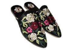 Add a touch of glamor to your wardrobe with our Moroccan slippers for women .  Our skilled artisans handcrafted these luxurious slippers in Morocco and feature intricate embroidery and beadwork for a truly unique and eye-catching design.  Not only are these embroidered mules stylish, they are also comfortable and practical.  The leather sole provides traction and stability, making them perfect for indoor and outdoor wear.  Whether you're lounging at home or running errands, these Moroccan Babouche silk shoes will keep your feet comfortable and stylish,Soft leather,excellent quality black color: there are two sizes (6.5,7.5)  pink color: only one size 8.5 gold color: only one size 6.5  Contact us for custom orders! We'd love to help you find exactly what you're looking for. Customer satisfa Traditional Round Toe Slippers For Spring, Traditional Leather Mules For Spring, Traditional Open Toe Slippers For Spring, Traditional Open Toe Mules For Spring, Traditional Closed Toe Mules For Spring, Traditional Flat Heel Mules For Spring, Traditional Flat Heel Spring Mules, Traditional Slip-on Mules For Spring, Traditional Flat Slippers For Spring