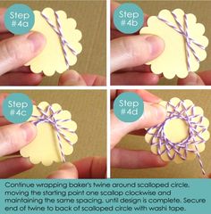 instructions for how to make an origami flower brooch with string and paper