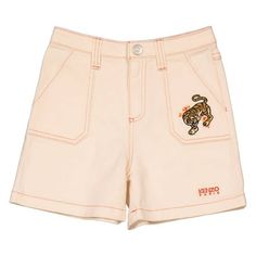 Kenzo Girls Bottoms. Fashion category: Shorts. SKU: K14244-45W. Color: Ice Pink. Kenzo Girls Ice Pink Cotton Tiger Shorts. Made from 100% cotton, this shorts by Kenzo features contrast stitching, two diagonal pockets to the sides, two rear patch pockets, concealed fly and button fastening, belt loops and signature Tiger motif, embroidered logo to the front. Size: 4Y.  Color: Multicolor.  Gender: female.  Age Group: adult. Womens Boxer Shorts, Embroidered Denim Shorts, Womens High Waisted Shorts, Summer Shorts Denim, Summer Denim, Half Zip Sweatshirt, Kenzo Kids, Parka Coat, Embroidered Denim