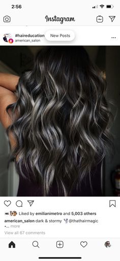 Hair Color For Dark Hair Going Grey, Smoky High Contrast Hair, Highlights To Hide Gray Hair Black Hair, Hide Gray Hair With Highlights, Grey Lowlights On Dark Hair, Dark Brown Lowlights In Blonde Hair, Back Coverup Tattoos For Women, Hair Color To Hide Grey Hair Dark Brown, How To Hide Grays In Dark Hair