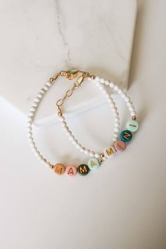 MAMA AND MINI LETTER BEAD BRACELET Baby Beaded Bracelet, Letter Bracelet Beads Ideas, Letter Bracelet Beads, Letter Bead Bracelets, Toddler Bracelet, Valentines Bracelets, Letter Bracelet, Baby Bracelet, Baby Jewelry