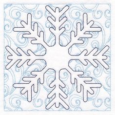 a snowflake is shown in the middle of a quilted square with blue thread