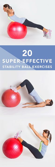 a woman is doing exercises on an exercise ball with the words, 20 super - effective st