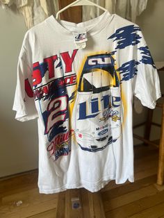 Vintage Rusty Wallace NASCAR tshirt circa 1980s-1990s. logo athletic brand men's size L. smoke free and pet free. Throwback Short Sleeve Pre-shrunk T-shirt, 90s Style Short Sleeve Sports T-shirt, Throwback Sports T-shirt With Crew Neck, Throwback Crew Neck Sports T-shirt, Throwback Crew Neck T-shirt For Sports Events, Throwback White Crew Neck Top, White Throwback Crew Neck Top, White Throwback Graphic Print Tops, White Throwback Top With Dtg Printing