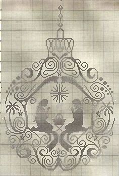 a cross stitch christmas ornament with two people in the center and a star on top