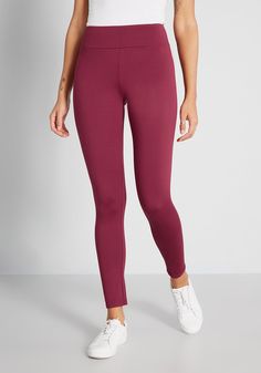 Your morning jaunt just got all the more stylish with these burgundy leggings. Featuring the ease of stretch throughout, these high-waisted leggings provide a slim fit whether you are out for a day of biking or taking on a few weekend errands. 86% Polyester, 14% Spandex. Machine wash. Imported Fabric provides stretch. S=10.5 inches Rise S=27 inches Inseam 1X=13 inches Rise 1X=26 inches Inseam | ModCloth Keeping it Cardio Leggings in Burgundy, Size XS Vintage Style Swimwear, Olive Leggings, Casual Dresses Plus Size, Burgundy Leggings, Midi Dress Plus Size, Tunic Hoodie, Vintage Swimwear, Plus Size Outerwear, Casual Rompers