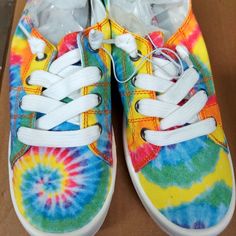 Wome Tie Dye Sneakers Size 7.5. Fun Sneakers For The Summer. Tried On Never Wore. Pop High Bar Tye Dye Comfort Sneakers That Can Slip On As Well. Lace Up. See Photos For Approximate Measurements. Retail $50. Colorful Casual Lace-up Sneakers, Casual Multicolor Slip-on Sneakers For Spring, Multicolor Canvas Sneakers With Round Toe, Trendy Multicolor Sneakers With Vulcanized Sole, Trendy Multicolor Slip-on Sneakers, Trendy Multicolor Sneakers With Speckled Midsole, Sporty Rainbow Lace-up Sneakers, Rainbow Color Sporty Sneakers, Casual Multicolor Canvas Shoes For Streetwear