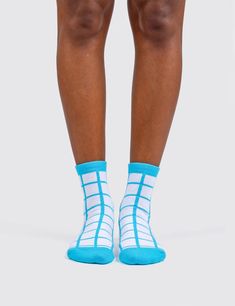 Calypso Grid Socks – Mokuyobi Non-slip No-show Socks For Summer, Non-slip No-show Summer Socks, Comfortable Blue No-show Socks, Blue Socks For Spring, White No-show Socks For Summer, White Stretch Nylon Socks, Spring Cotton Stretch Hosiery, Non-slip Fitted Summer Socks, Sporty Fitted No-show Socks