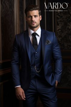 ">>ORIGINAL ARTWORK AND CONTENT, PLEASE DO NOT COPY<< Men Suits, Suits For Man, Dark Blue Three Piece Suit for Men  for Men piece Wedding Suit, Double Breasted, Formal Fashion Slim Fit Suit Elevate your style with our sophisticated Dark Blue Three-Piece Suit, meticulously designed for the modern man who values both fashion and comfort. Crafted from high-quality materials, this versatile suit is perfect for weddings, business meetings, or any special occasion that demands a touch of class. 👔 Key Features: Premium dark blue fabric for a timeless look. Three-piece ensemble includes a jacket, vest, and trousers. Tailored fit for a sharp and confident appearance. Expertly crafted to ensure comfort and durability. Ideal for weddings, parties, and formal events. Elevate your wardrobe with this m Dark Royal Blue Suit Men, Wedding Suit Design For Men, Groomsmen Attire Dark Blue, 3 Pices Suit For Men Wedding, Unique Wedding Tuxedo For Men, Dark Blue Suit Men Wedding, Dark Blue Tuxedo Wedding, Dark Blue And Silver Wedding, Dark Blue Groomsmen Suits