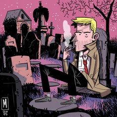 Graveyard Illustration, Constantine Comic, Hellblazer Comic, Comic Ideas, John Constantine, Web Comic, Books Art, Comic Book Artists, Urban Fantasy