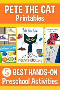 pete the cat printables for preschool and homeschool activities with text that reads pete the cat printables best hands - on preschool activities