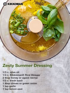 the ingredients for zesty summer dressing in a blender