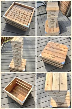 the steps to make a wooden crate out of pallet wood are shown in several different ways