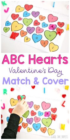 a valentine's day match and cover activity for kids to practice abcc hearts