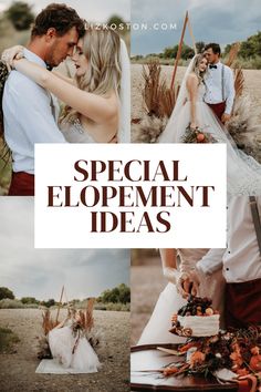 two people standing next to each other with the words special elopement ideas