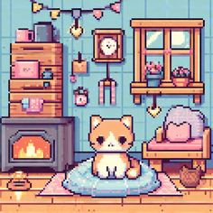 Pixel Art Cat, Phone Decor, Art Cat, Cat House, Pixel Art, Cute Cat, Retro Fashion, Instagram Profile, Instagram Photos