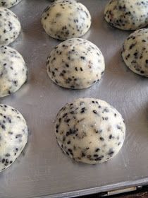 the cookies are ready to be baked on the cookie sheet for baking and then coated with chocolate chips