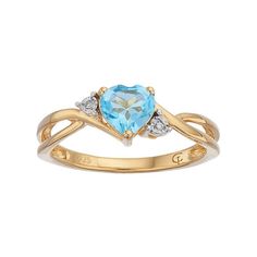 A heart-shaped blue topaz gemstone serves as the focal point to this beautiful ring, while shimmering diamond accents add eye-catching style.RING DETAILSWidth: 6.5 mmMetal: 10k goldPackaging: boxedSTONE DETAILSStone type: blue topazTotal weight: 1 ct.Center stone size: 6 mmShape: heartSetting: prongDIAMOND DETAILSTotal weight: less than 1/10 ct.Shape: single cutSetting: illusionGemstones may have been treated to enhance their appearance. Special care may be required. Please visit our Gemstone Tr Blue Topaz Jewelry, Blue Topaz Gemstone, Topaz Jewelry, Right Hand Rings, Cute Rings, Beautiful Ring, Topaz Gemstone, Blue Rings, 10k Gold