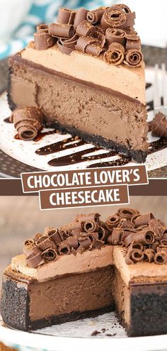 chocolate lover's cheesecake on a plate with the rest cut out