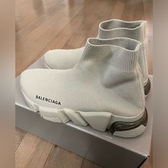 Sand Gray Size 7 Worn Only Once. Practically New Condition. Comes With Box And Dust Bag Shoes Balenciaga, Sock Sneakers, Balenciaga Speed, Balenciaga Shoes, Womens Shoes Sneakers, Balenciaga, Dust Bag, Shoes Sneakers, Size 7