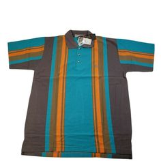 NEW Knights Club Medium M Mens Polo Shirt Short Sleeve Aqua Blue Orange Striped. Condition is New with tags. Shipped Standard. See Photo With Measurements Mens Polo Shirt, Orange Grey, Shirt Short Sleeve, Grey Stripes, Knights, Logo Embroidered, Aqua Blue, Blue Orange, Casual Button Down Shirts