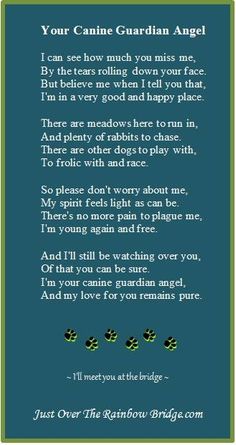 a poem written in green and white with paw prints on the bottom, below it