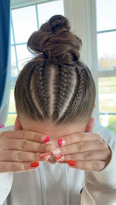 Basketball Hairstyles For Long Hair, Cool Dance Hairstyles, Cool Hairstyles With Braids, Braided Hairstyles Volleyball, Difficult Braided Hairstyles, Volleyball Hair Braids, Cute Vb Hairstyles, Cute Ponytails With Braids, Volleyball Hairstyles For Big Foreheads