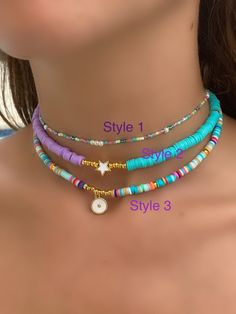 Necklace Preppy, Necklaces Trendy, Rainbow Choker, Chokers Necklace, Clay Bead Necklace