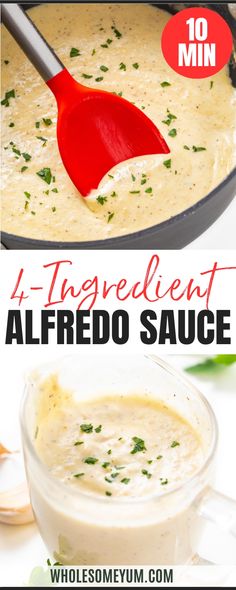 the ingredients to make alfredo sauce in a skillet