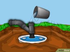 an illustration of a watering can pouring water into a hole with grass and dirt on the ground