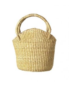 a small basket with handle on the side, made out of straw and woven material