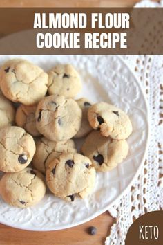 chocolate chip cookies are on a white plate