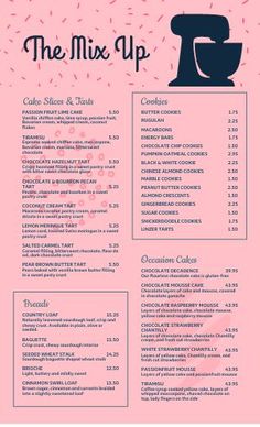 the mix up menu is shown on a pink background