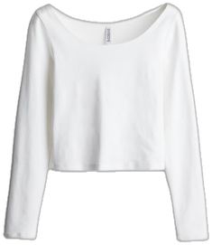 White Stretch Boat Neck Top, Basic Cotton Long Sleeve Top, H&m Fall Crew Neck Tops, Simple Long Sleeve Tops For Everyday, H&m Crew Neck Tops For Fall, H&m White Long Sleeve Top, White Long Sleeve Top From H&m, H&m Cotton Tops For Fall, Fitted Cotton Boat Neck Top