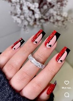 #NailArt #NailDesign #NailInspo #Manicure #NailGoals #NailTrends #NailStyle #NailAddict #GelNails #AcrylicNails #NailFashion #NailObsessed Short Red And Black Nails Design, Black Red And White Nails, Vegas Nail Art, Zodiac Nail Designs, Red And White Nails, The Audacity, Red Acrylic Nails, Fancy Nails Designs, Nail Art Designs Diy