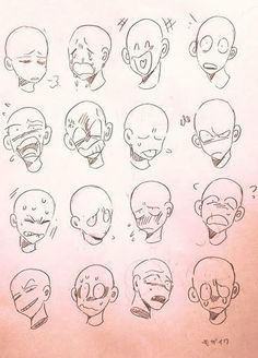 a bunch of different facial expressions drawn on paper