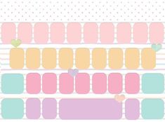 a set of pastel colored labels with hearts on them and polka dots in the background