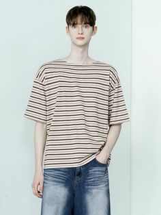 This is a casual and comfortable t-shirt by WAAR FOR MEN that is made out of high quality and sturdy fabric. With minimal design detail and trendy mood, you can style it for your casual and relaxed daily outfit.- Boat neckline and stripe pattern overall- Comfortable oversized silhouette- Minimal and clean design Casual Cotton Tops With Vertical Stripes, Everyday Striped Cotton Tops, Casual Horizontal Stripe Pattern T-shirt For Everyday, Relaxed Fit Short Sleeve Tops With Horizontal Stripes, Casual Cotton Top With Horizontal Stripes, Casual Striped T-shirt For Everyday, Casual Summer Tops With Horizontal Stripes, Casual Tops With Contrast Stripes And Relaxed Fit, Casual Short Sleeve Tops With Horizontal Stripes