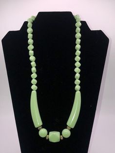 "Vintage mid century faux green jadeite beaded necklace. 23\" long. Spring ring clasp. Excellent condition with no chips, cracks or stains. Belonged to a family member. Smoke free home. Thanks!!" Retro Mid Century, Spring Rings, Chain Styles, A Family, Light Green, Retro Vintage, Etsy Gift Card, Mid Century