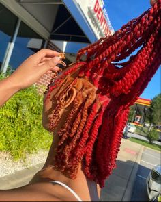 Red And Orange Locs Black Women, Blonde And Red Soft Locs, Colors To Dye Your Dreads, Dyed Loc Ideas, Orange And Pink Locs, Two Color Locs, Red And Ginger Locs, Red And Orange Locs, Red And Blonde Locs Black Women