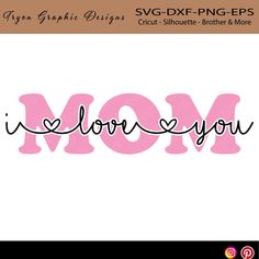 the word i love you is written in black ink on a white background with pink lettering